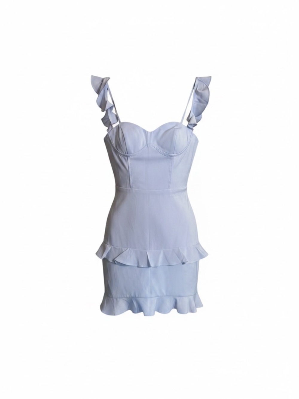 NWT Faeriesty Light Blue Corset Bustier Ruffle Mini Dress Size 0